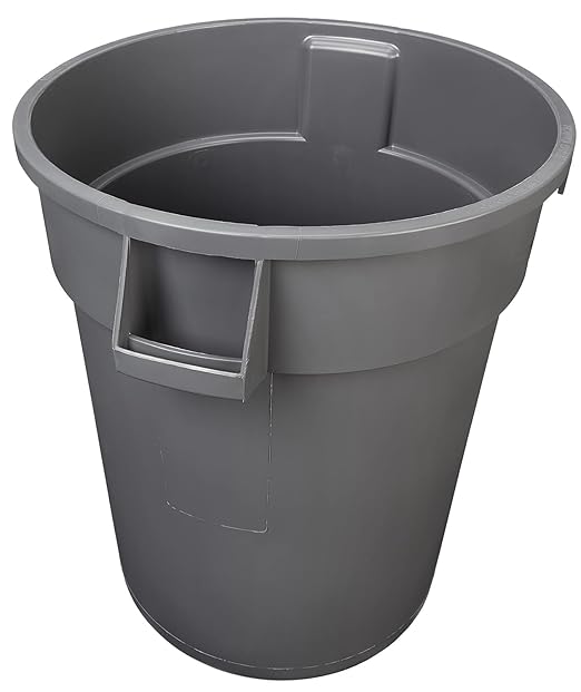 Amazon Basics Heavy Duty Durable Round Trash Can, Grey, 32 gallon (Pack of 2)