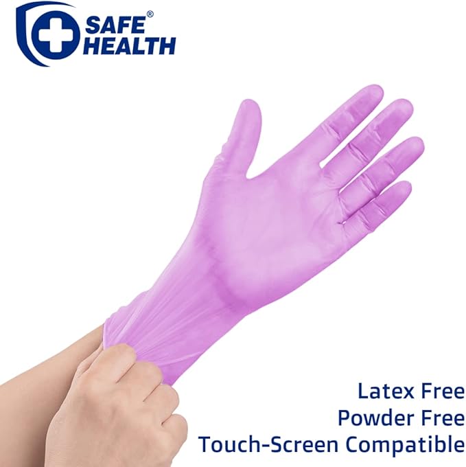 Safe Health NITRO-V Nitile-Vinyl Synthetic Dispoable Gloves, Free of Latex & Powder, Wisteria, Black, Housework, Tattoo
