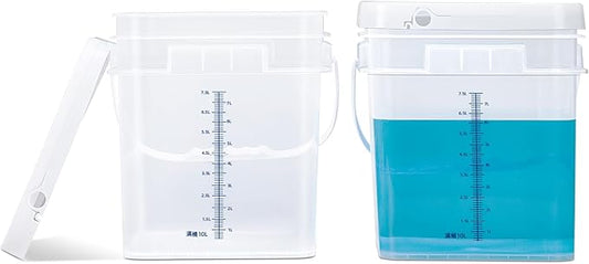 ASEVAT 2.6Gal 2Pack Clear Bucket Graduated Pail Container with Lid,Square Food Grade Buckets, Cleaning Containers Plastic Pails Extra Durable Handles with Grip for Easy Carrying