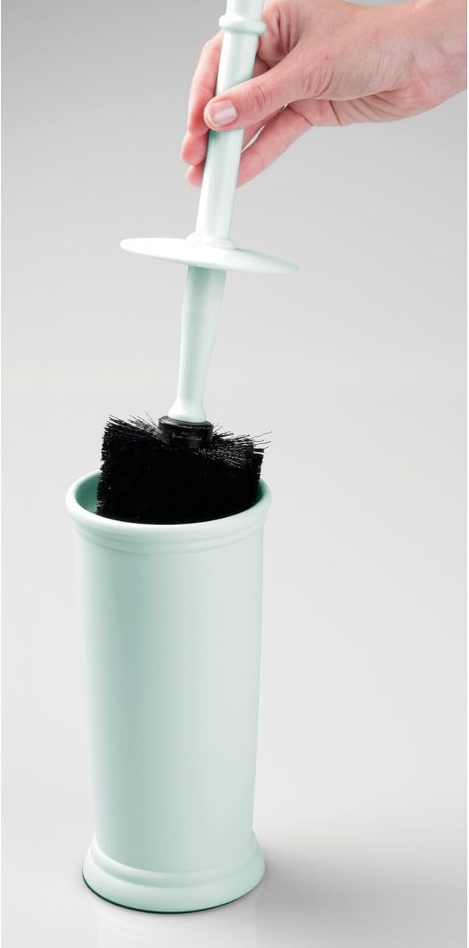 mDesign Toilet Bowl Brush and Holder - Covered Bathroom Toilet Brush - Standing Toilet Bowl Scrubber in Modern Holder - Space Saving, Deep Cleaning Brush for Toilet - Hyde Collection - Mint Green