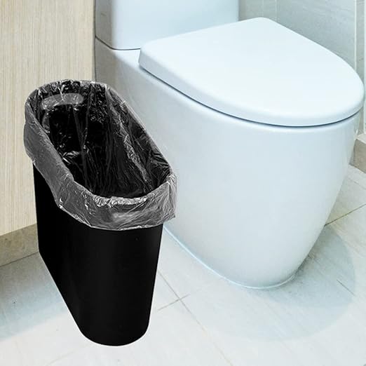 Small Trash Can Plastic Bathroom Wastebasket 3.2 Gallon Slim Garbage Container Bin with Handle for Home Kitchen Bathroom Bedroom Office, 2 Pack (Black)