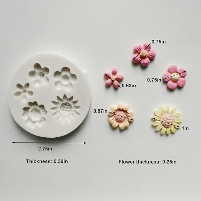 Small Lovely items Silicone Fondant Molds Set For Cake Topper, Gumpaste, Candy & Chocolate, Polymer Clay and More (Flowers & Leaves)