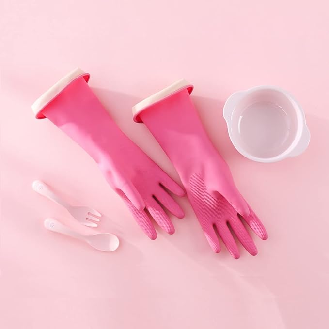 Myungjin (2 Pairs) Kids Reusable Multipurpose Waterproof Hand Protection Rubber Latex Gloves/Dishwashing, Cleaning, Painting