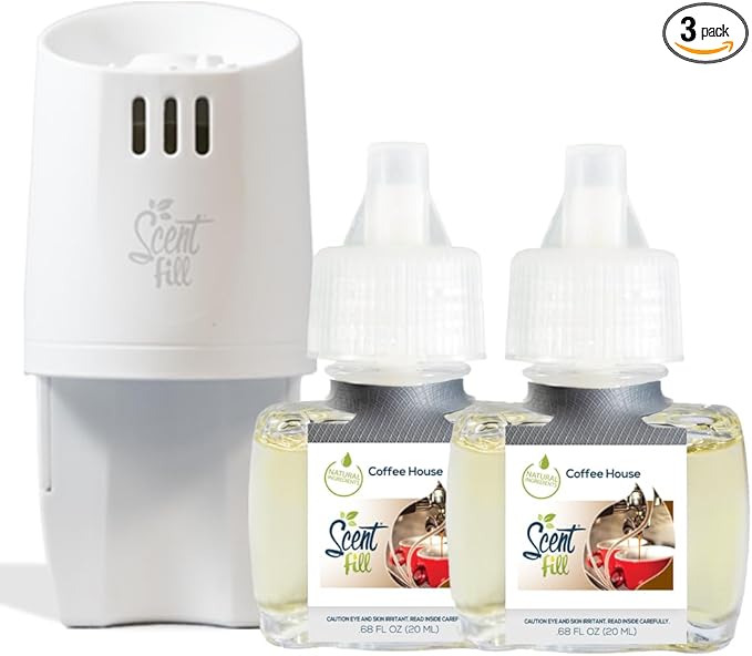 Scent Fill Coffee House Plug in Air Freshener, Scented Oil Refills, 2 Refills + Diffuser