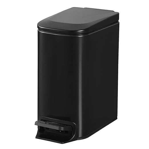 ELPHECO Small Bathroom Trash Can with Lid Soft Close 1.8 Gallon / 6.8 Liter Stainless Steel Garbage Can Slim Black Wastebasket for Bathroom, Office, Bedroom, Matte Black