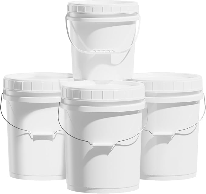 ASEVAT White 5 Gallon Bucket with Lid, Food Grade Storage Containers with Lids, Pail Container, Bucket for Cleaning Heavy-Duty Extra Durable Lron Handles BPA Free