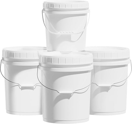 ASEVAT White 5 Gallon Bucket with Lid, Food Grade Storage Containers with Lids, Pail Container, Bucket for Cleaning Heavy-Duty Extra Durable Lron Handles BPA Free