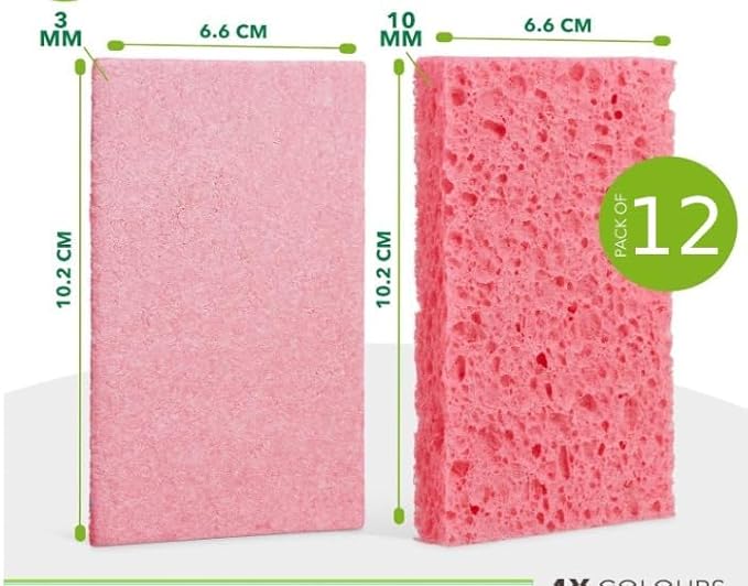 12 PCs Compressed Sponges Kitchen Non-Scratch – Highly Absorbent Kitchen Sponges for Dishes Cleaning, Countertop, Sink, Car –Biodegradable, Quick Drying Cellulose Sponges - Assorted Colors