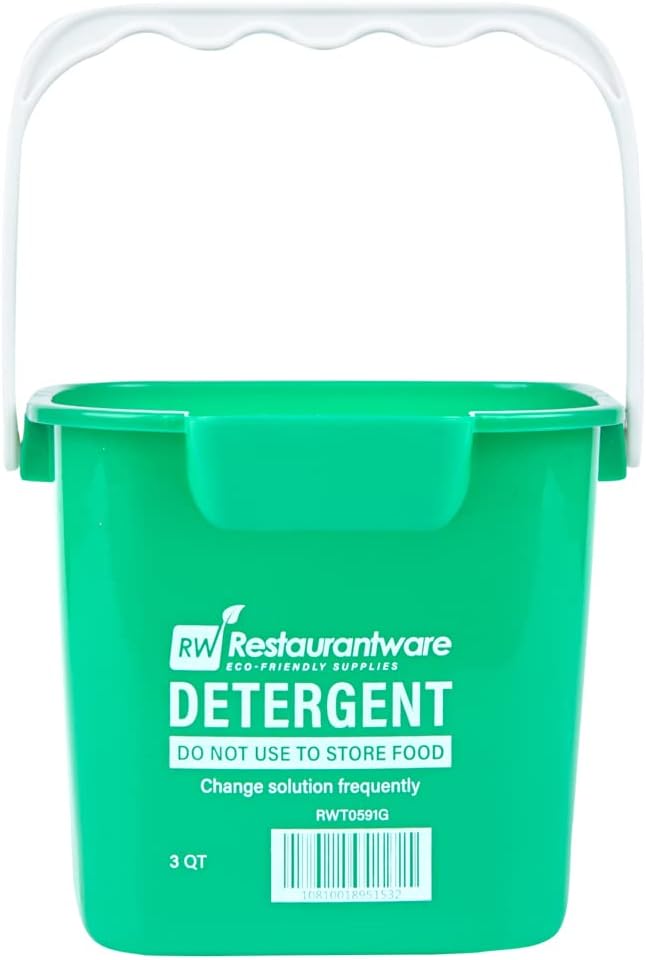 Restaurantware RW Clean 3 Quart Cleaning Buckets 10 Detergent Square Buckets - With Measurements Built-In Spout And Handle Green Plastic Utility Buckets For Home Or Commercial Use