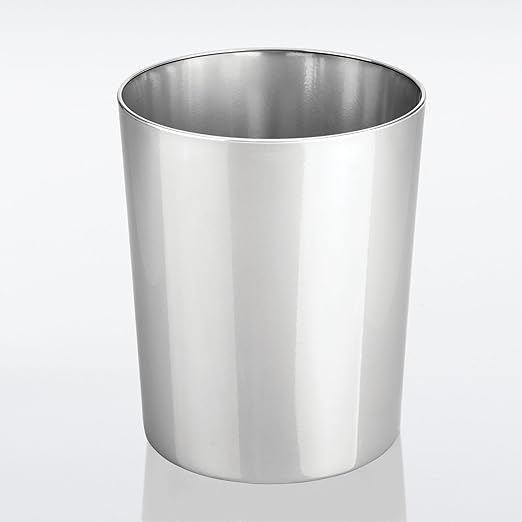 mDesign Round Metal Small 1.7 Gallon Recycle Trash Can Wastebasket, Garbage Container Bin for Bathrooms, Kitchen, Bedroom, Home Office - Durable Stainless Steel - Mirri Collection - Chrome