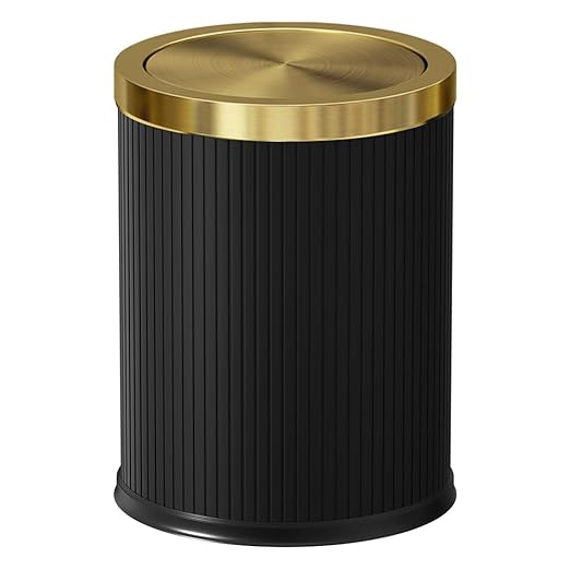 15L/4GAL Black Bathroom Trash can,Gold Bathroom Garbage can with lid，Small Trash Can with Flipping Lid, Garbage cans for Bedroom, Kitchen，Living Room.(15L-Black)