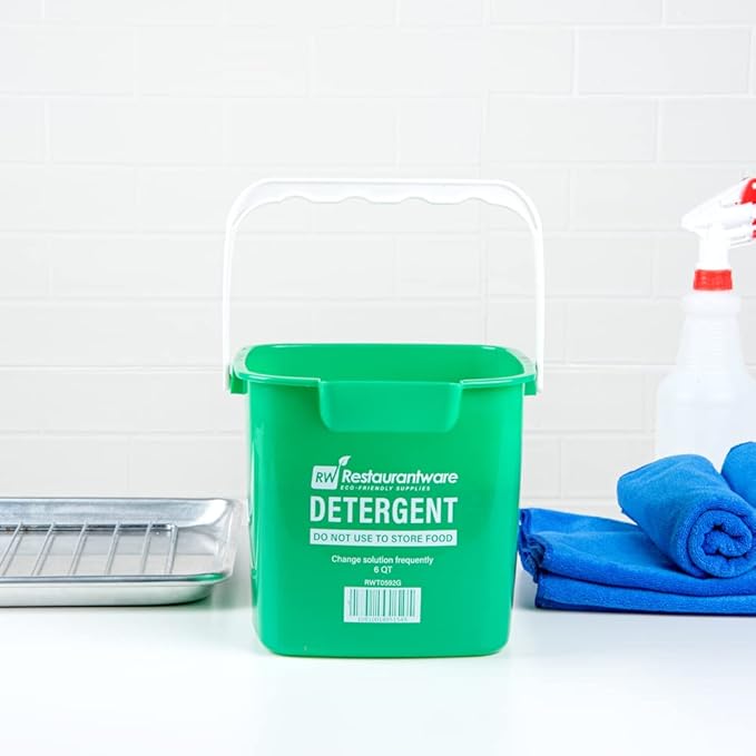 RW Clean 6 Quart Cleaning Bucket, 1 Detergent Square Bucket - With Measurements, Built-In Spout And Handle, Green Plastic Utility Bucket, For Home Or Commercial Use, - Restaurantware