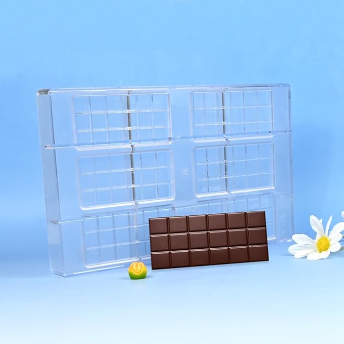 TUKE Polycarbonate Chocolate Bar Mold 6 Cavity Rectangle Premium PC Candy Molds for Baking, DIY, Home Made Chocolates - Reusable, Food-Grade, Professional Chocolate Making Mold (B_ Rectangle)