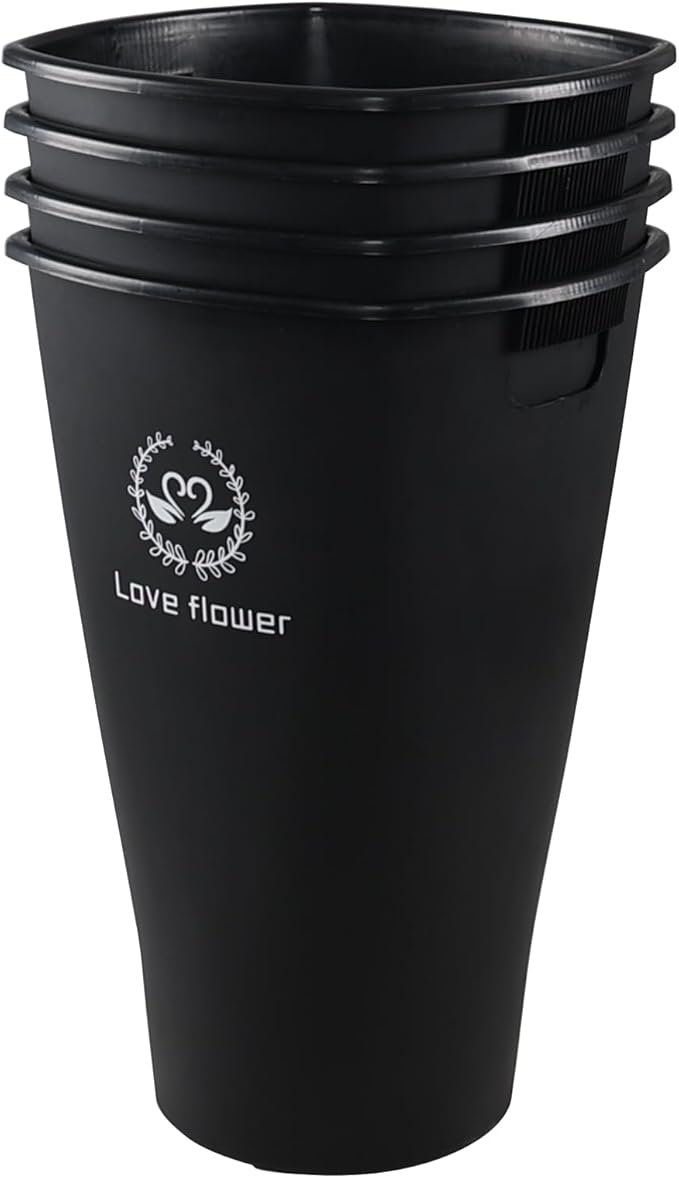 Fiaze 19.92 Inch Tall Flower Bucket Sets with Cutout Handles, 4 Pack Large Plastic Floral Bucket Vase for Home Wedding Decorations, Black