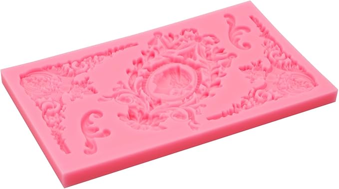 Vintage Baroque Frame Silicone Mold, Victorian Ornate Corner Decorative Mold for Cake Decorating, Pink