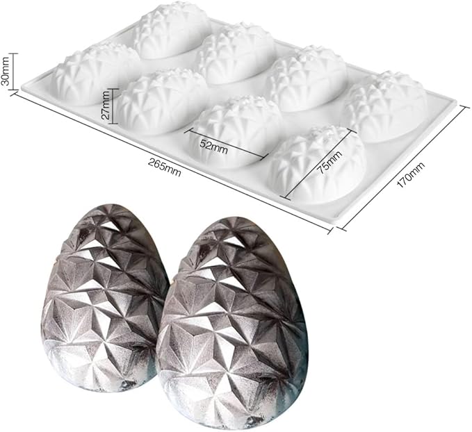 mostsom Easter Egg Shaped Silicone Cake Mold 8-Cavity Non-Stick Chocolate Cook Trays for DIY Candy Chocolate Jelly Fondant Making (Easter Egg F)