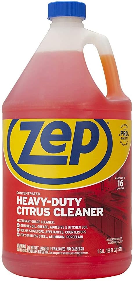 Zep Heavy-Duty Citrus Degreaser Cleaner Concentrate - 1 Gallon (Case of 4) ZUCIT128 - Restaurant Grade Degreaser and Cleaner Removes Oil, Grease, Adhesive, and Kitchen Soil on Stovetops, Appliances