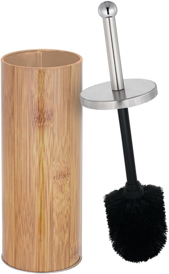 Rustic Deep & Sturdy Toilet Bowl Brush with Holder - Metal Bowl Brush- Durable Scrubbing - Toilet Cleaners - Household Essentials - Bathroom Cleaner - Wooden Look, Natural
