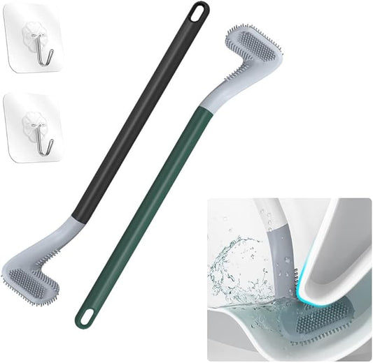 Long Handled Golf Toilet Brush，Flexible Silicone Toilet Bowl Cleaning Brush，Wall-Mounted 360 ° Non-Dead Angle Toilet Cleaning Brush (Black and Green)