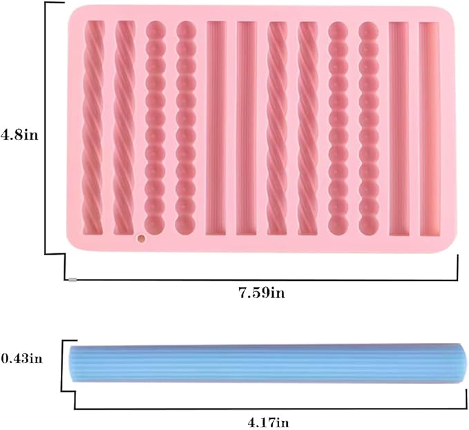 2Pcs oat bar mold - 12 long biscuit molds- Chocolate silicone mold for baking candies/energy bars, cheesecake, dried fruit cereal cookies (2, Pink)