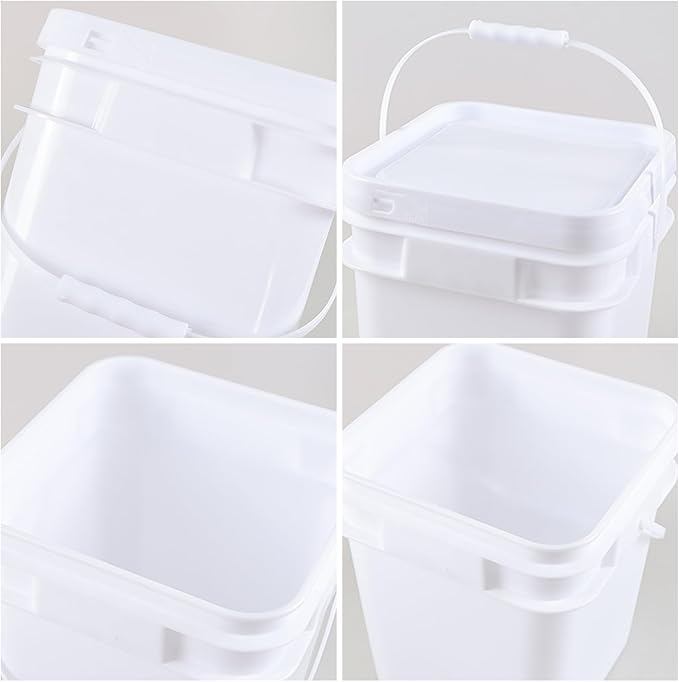 White Food Grade Bucket with Airtight Lids, Plastic Painting Can Square Oil Tub, 3 Gallon Plastic Bucket, All Purpose Pail with Handle (4 Pack)