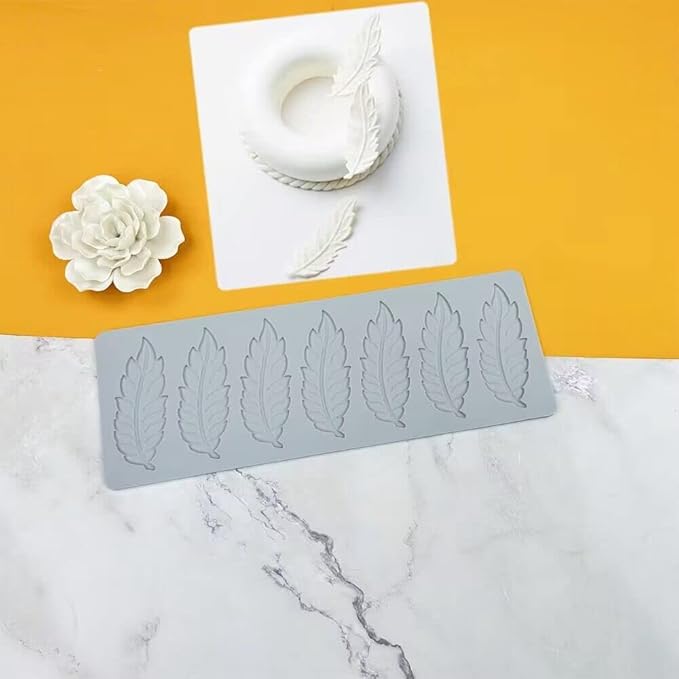 3D Hollow Leaf Fondant Lace Mold Multi Leaves Flower Candy Mold Chocolate Sugar Craft Cake Decoration Cupcake Top (I Feather_11.8 * 4.2 * 0.12inch)