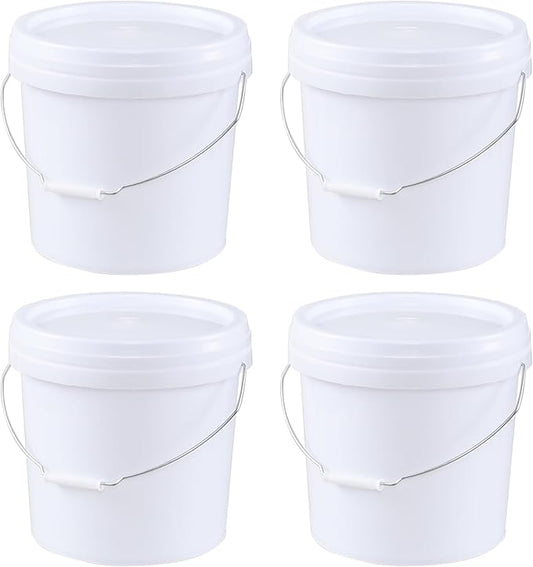 White Pails and Lids, Heavy Duty Plastic Buckets for Storage (4 Gallon, 4 Pack)