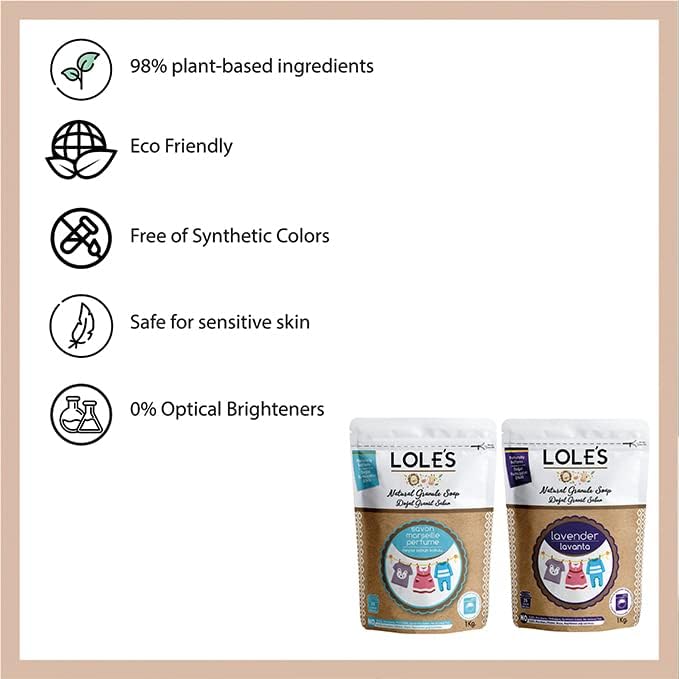 Lole's Granule Soap Lavender Scented 2.2 lb, Plant Based Soap Flakes, Laundry Detergent Granules, Eco Friendly Flake Bulk, Pure Natural Ingredients, Granulated Detergent