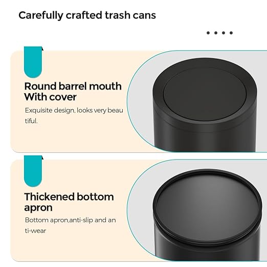 2.3/9L Gallon Metal Trash Can with Lid,Black,Light Luxury,Elegant Garbage Can,Bathroom Waste Basket,for Living Room,Home,Bedroom,Office,Bank,Under Desk(9L-Black)