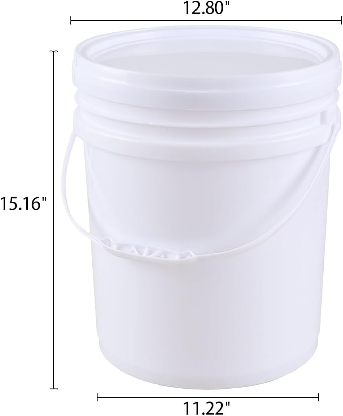 Teyyvn 7 Gallon White Plastic Food Bucket with Handles and Lid, Set of 4 Food Storage Pail Multipurpose Bucket with Lid