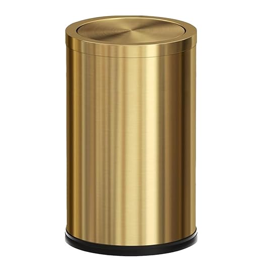 18L/4.7GAL Gold Bathroom Trash Can with Lid,Brass Garbage Can with Flipping Lid,Brushed Stainless Steel for Bedroom,Living Room,Office,Guest Room (4.7gal-Gold)