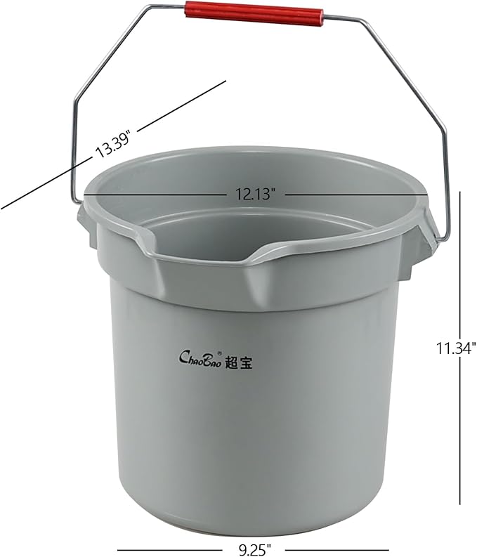 Morcte 3.5 Gallon Heavy Duty Plastic Cleaning Bucket Pail with Portable Handle, 4 Pack Commercial Round Utility Cleaning Pail, Gray