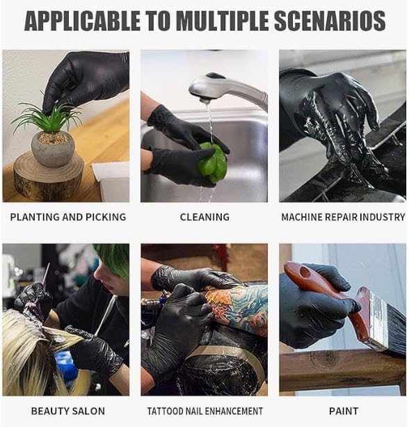 LW Concept - Black Nitrile Examination Gloves - Latex & Powder-Free, Disposable, Strong, Healthcare, Food Handling (Medium)