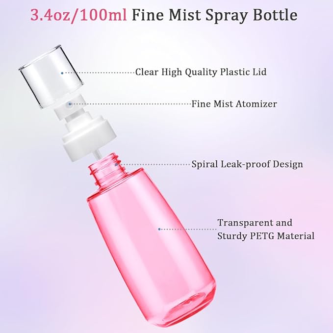 Cosywell Fine Mist Spray Bottle 3.4oz/ 100ml Empty Cosmetic Refillable Travel Containers Plastic Hair Spray Bottle Sprayer for Perfume Skincare Makeup Lotion (4color)