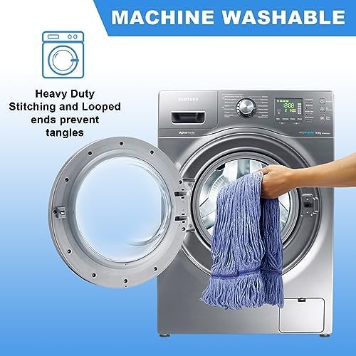 6 Pcs Heavy Duty Commercial Mop Relacement Heads,Wet Industrial Blue Cotton Looped End String Head Refills-General Cleaning Mop Heavy Duty Refill Head,Highly Absorbent,Blue String Cotton Mop Head