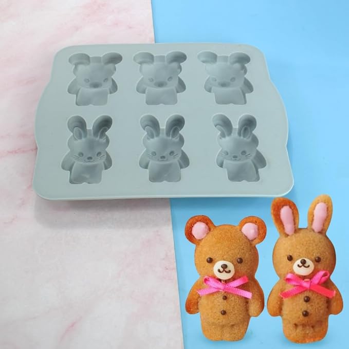 Candy Animal Silicone Mold Rabbit Bear Shape Chocolate Soap Cake Decorating DIY Kitchenware Bakeware Ice Mold Baking Tools (Rabbit Bear R_7.92 X7 X0.76 inch)