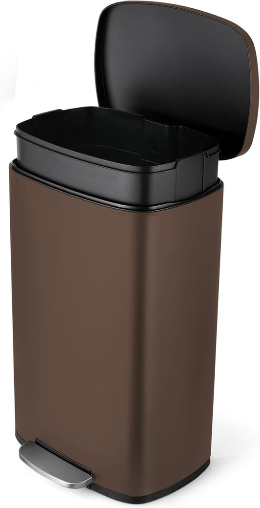 8 Gal Kitchen Trash Can, 30L Recycling or Garbage Bin, Brushed Stainless Steel Waste Basket, Soft&Quiet Close Dustbin, with Step-On Pedal, Removable Inner Bucket, for Home, Office, Living Room