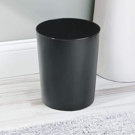 mDesign Round Metal Small 1.7 Gallon Recycle Trash Can Wastebasket, Garbage Container Bin for Bathrooms, Kitchen, Bedroom, Home Office - Durable Stainless Steel - Mirri Collection - Black