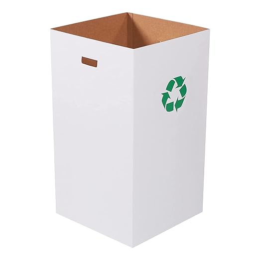 BOX USA Cardboard Trash Cans and Recycling Bins, 50 Gallon 18" L x 18" W x 36" H (10-Pack) Reusable or Disposable Pop Up Garbage Boxes for Parties, Outdoor Events, Heavy Duty, Recycle