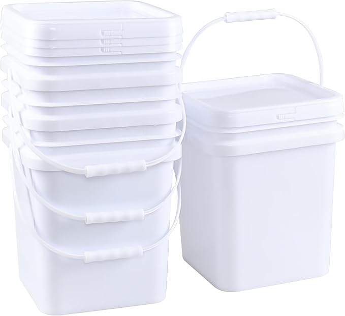 Plastic Bucket with Airtight Lid/Comfortable Handle, Heavy Duty White Pails Buckets for Storage (5 Gallon, 4 Pack)