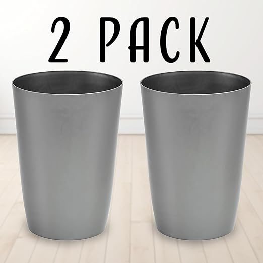 Mini Waste Basket - Durable Small Plastic Garbage Trash Can Bin - Lidless Open-Top Rectangular Slim Profile for Compact Spaces - Suitable for Home, Office, Kitchen and More (2-Pack, Silver Brushed)