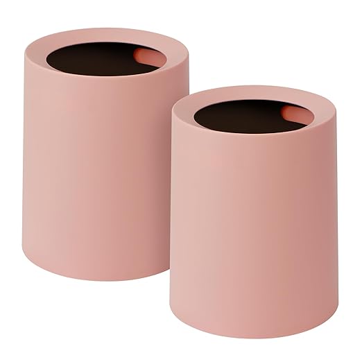 2 Pack Round Modern Trash Can Bedroom, 3Gal/12L Bathroom Trash Can Hidden Bag, Open Top Trash Bin Round Plastic, Minimalist Pink Garbage Can with Inner Bucket (with 2 Handles) for Kitchen Office