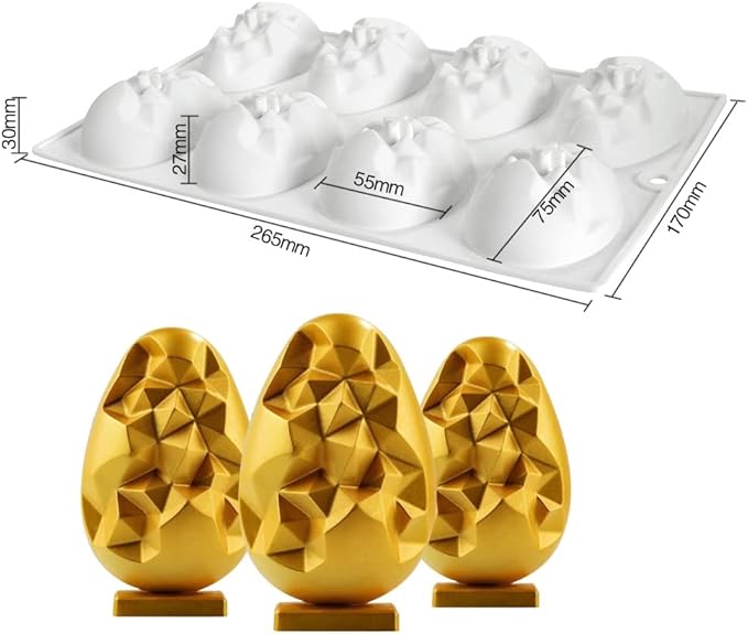 Mostsom 8 Cavity Easter Egg Silicone Mold for Chocolate, Baking Pan for Party Fondant Candy Jelly Dome Mousse Cake Topper Making (E)