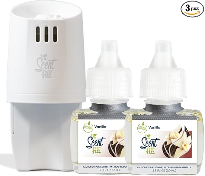 Scent Fill Vanilla Plug in Air Freshener, Scented Oil Refills, 2 Refills + Diffuser