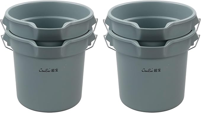 4 Packs Plastic Cleaning Bucket with Spout and Grip Handle, 14 Quart Round Utility Water Pail for Car Washing, Camping, Cleaning, Mopping, Paint