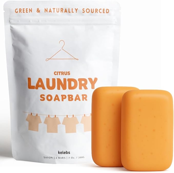 KELEBS Laundry Soap Bar - Hypoallergenic and Organic Citrus Formula for Sensitive Skin - Stain Remover for Delicate Clothes, Underwear, Collar - 2 Bars