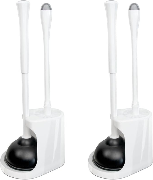 CELOX 2 Set Toilet Brush and Plunger Set, Toilet Brush and Holder Set, Toilet Bowl Brush and Holder, White