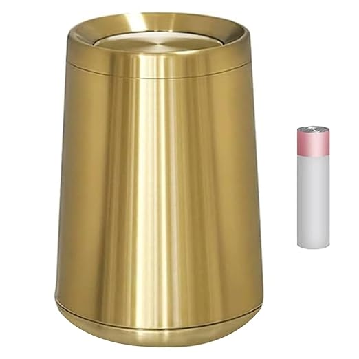 2.6Gal/10 L Gold Brushed Stainless Steel Trash Can with Swing Cover, Bathroom Trash Can with Lid, Garbage Can for Bathroom, Bedroom, Office, Hotel, Rest Room, RV (Gold)