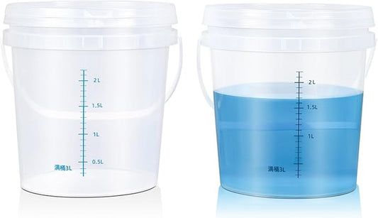 ASEVAT 0.8Gal 2Pack Clear Bucket Graduated Pail Container with Lid, Food Grade Buckets, Cleaning Containers Plastic Pails Extra Durable Handles with Grip for Easy Carrying