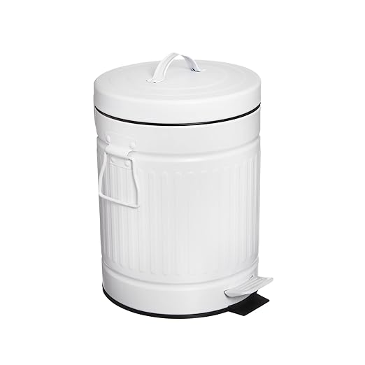 SIMPLEMADE Round Step Trash Can - 5 Liter / 1.3 Gallon - Stainless Steel Bathroom Wastebasket, Small Metal Can with Lid, White